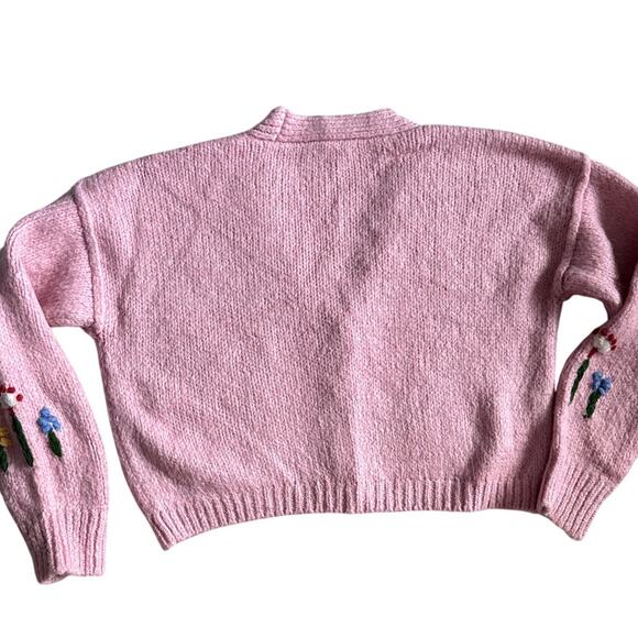 Zara Embroidered Jacquard Knit Oversized Sweater Cardigan Pink‎ Size Small - Picture 5 of 10